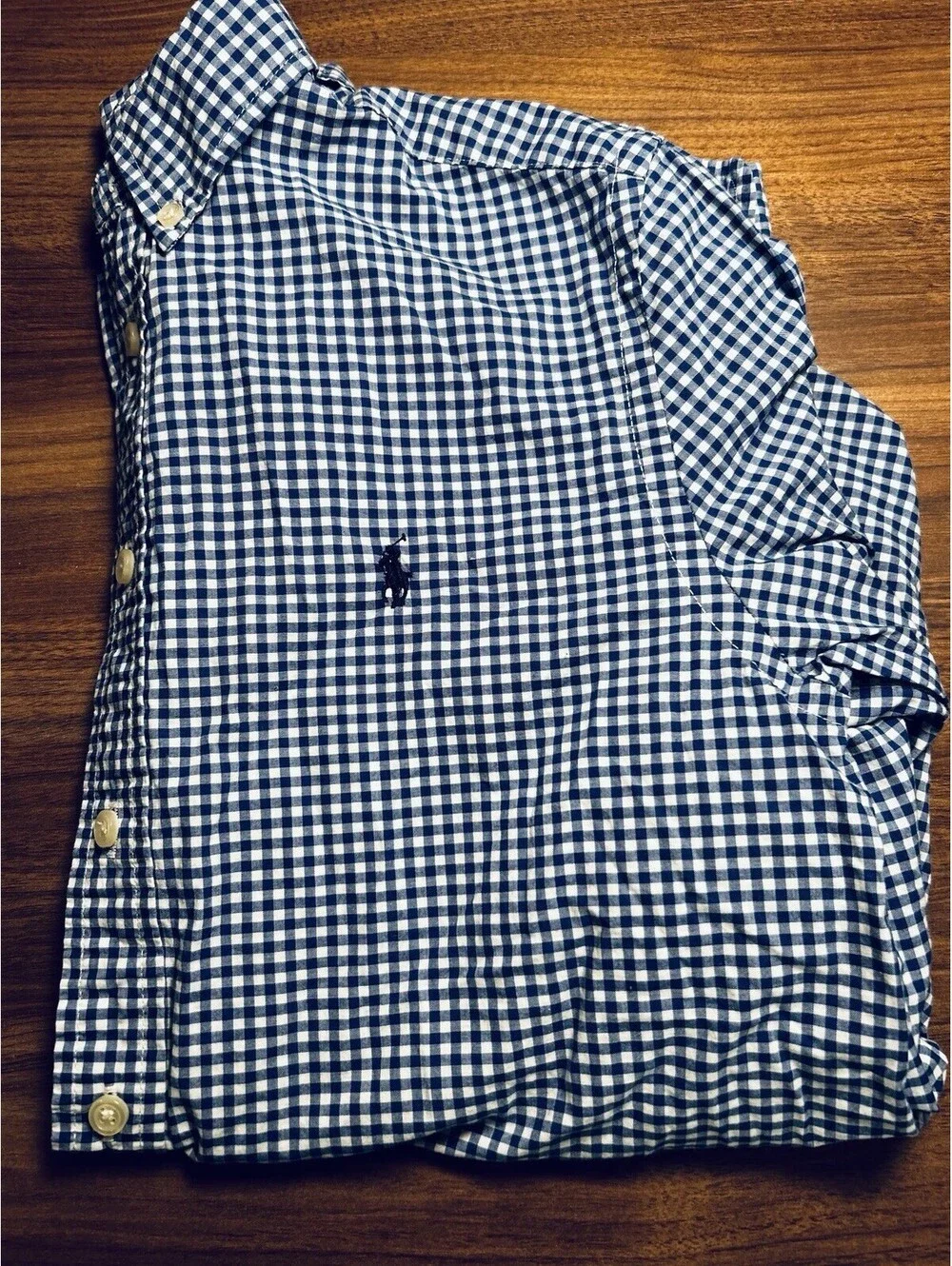 Ralph Lauren Polo Boys Navy Gingham Button Down Long Sleeve Shirt Size  Lg 14-16
